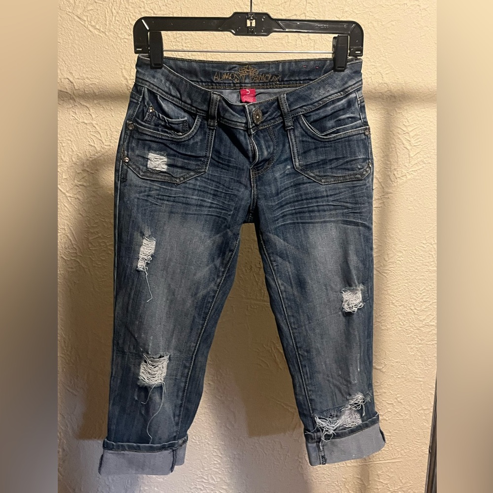 Almost Famous Blue Boyfriend Jeans Y2K Distressed Vintage
